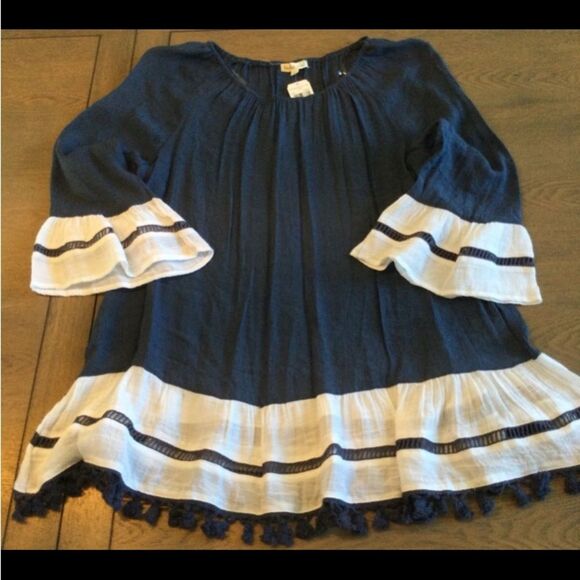 Indigo Soul Tunic Blouse Women’s Size Large Color Navy White 3/4 Sleeve - Picture 11 of 13